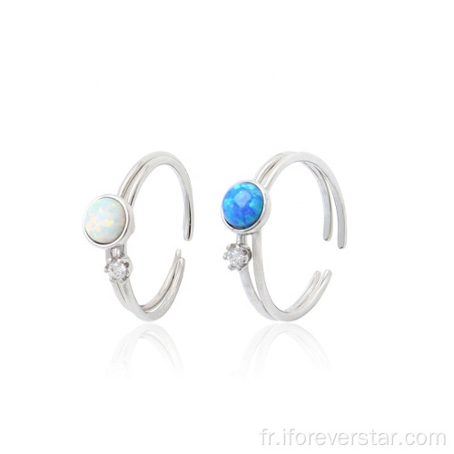 Round Blue Blue Opal 925 Argent Blanc Cz Anneaux